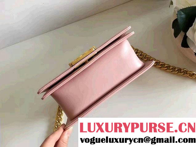 Chanel Interlaced Chain Chevron Boy Flap Shoulder Small Bag Pink 2017