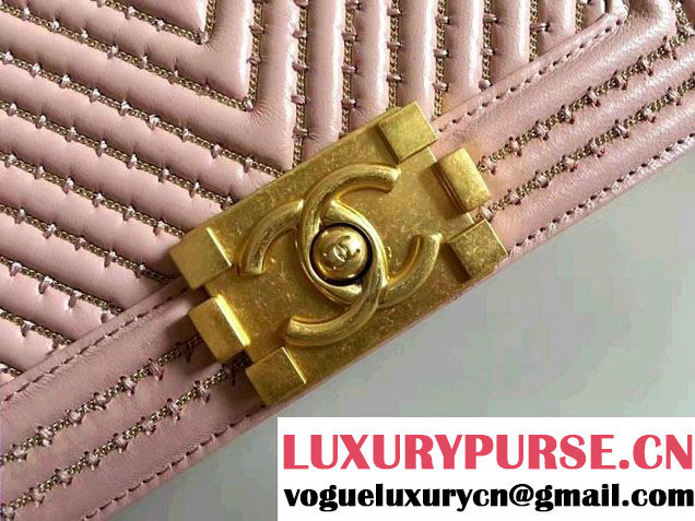 Chanel Interlaced Chain Chevron Boy Flap Shoulder Small Bag Pink 2017