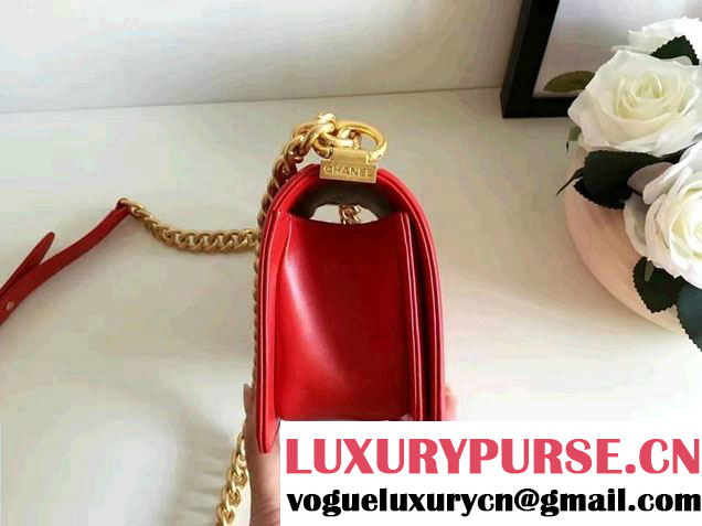 Chanel Interlaced Chain Chevron Boy Flap Shoulder Small Bag Red 2017