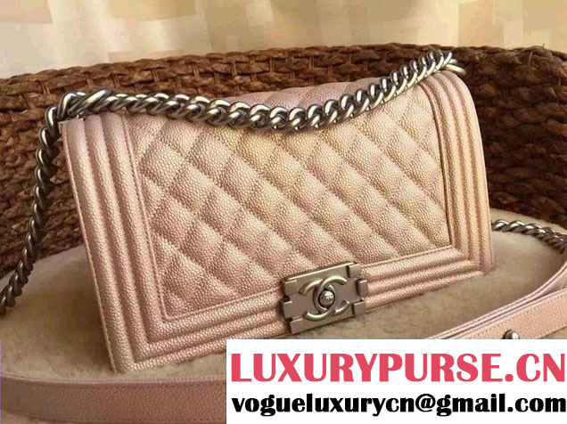 Chanel Medium Boy Flap Shoulder Bag A67086 in Caviar Leather Pink Gold 2017