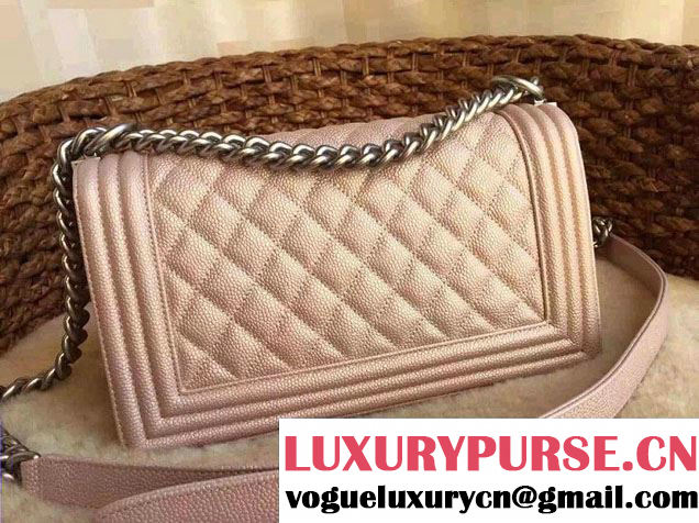 Chanel Medium Boy Flap Shoulder Bag A67086 in Caviar Leather Pink Gold 2017