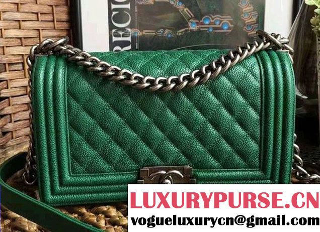 Chanel Medium Boy Flap Shoulder Bag A67086 in Caviar Leather Green 2017