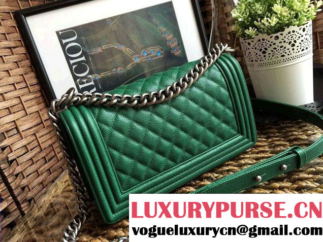 Chanel Medium Boy Flap Shoulder Bag A67086 in Caviar Leather Green 2017