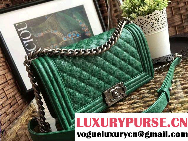 Chanel Medium Boy Flap Shoulder Bag A67086 in Caviar Leather Green 2017