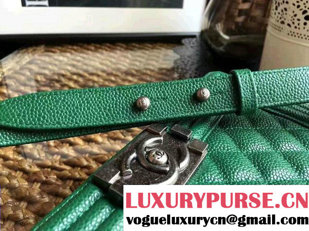 Chanel Medium Boy Flap Shoulder Bag A67086 in Caviar Leather Green 2017