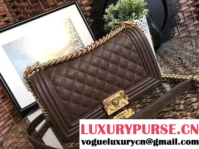 Chanel Medium Boy Flap Shoulder Bag A67086 in Caviar Leather Olive Green 2017