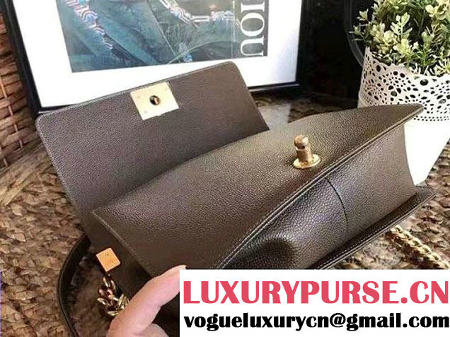 Chanel Medium Boy Flap Shoulder Bag A67086 in Caviar Leather Olive Green 2017