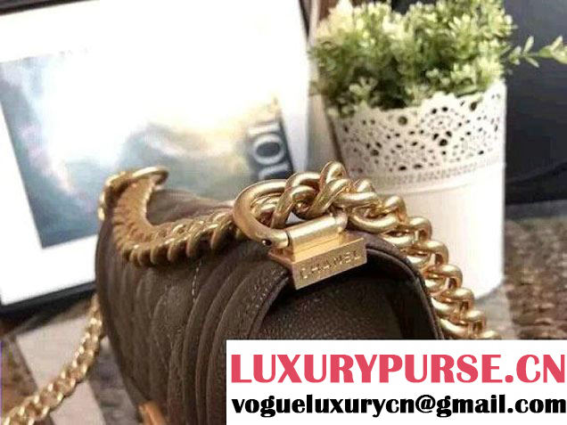 Chanel Small Boy Flap Shoulder Bag in Caviar Leather Olive Green 2017