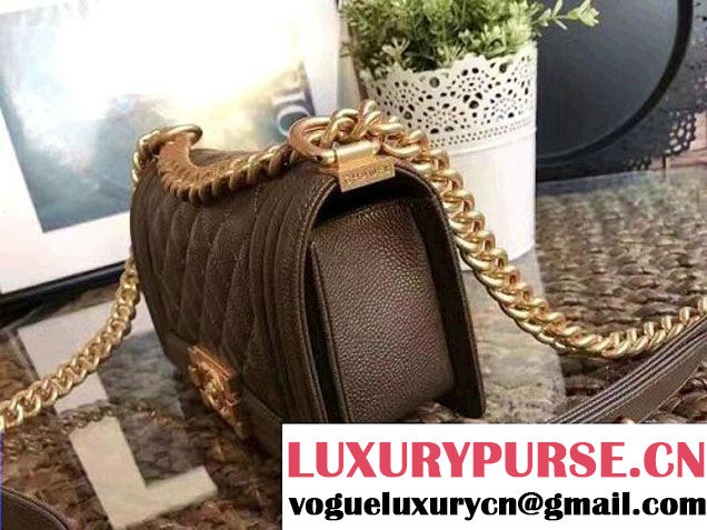 Chanel Small Boy Flap Shoulder Bag in Caviar Leather Olive Green 2017