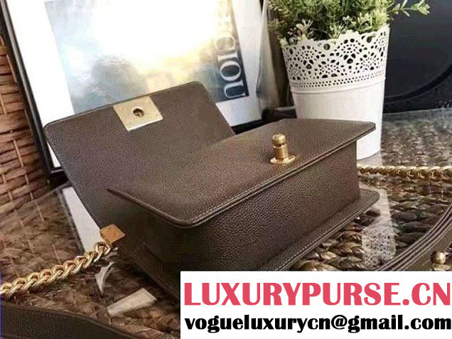Chanel Small Boy Flap Shoulder Bag in Caviar Leather Olive Green 2017