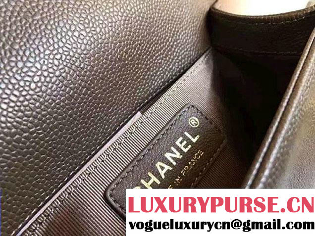 Chanel Small Boy Flap Shoulder Bag in Caviar Leather Olive Green 2017