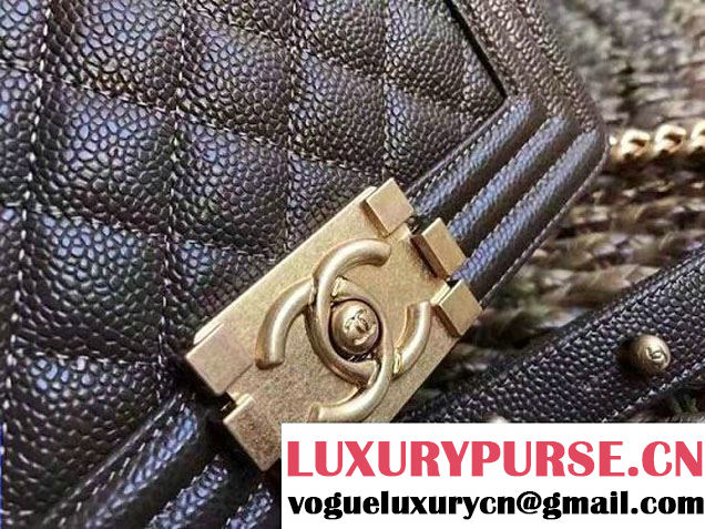 Chanel Small Boy Flap Shoulder Bag in Caviar Leather Olive Green 2017