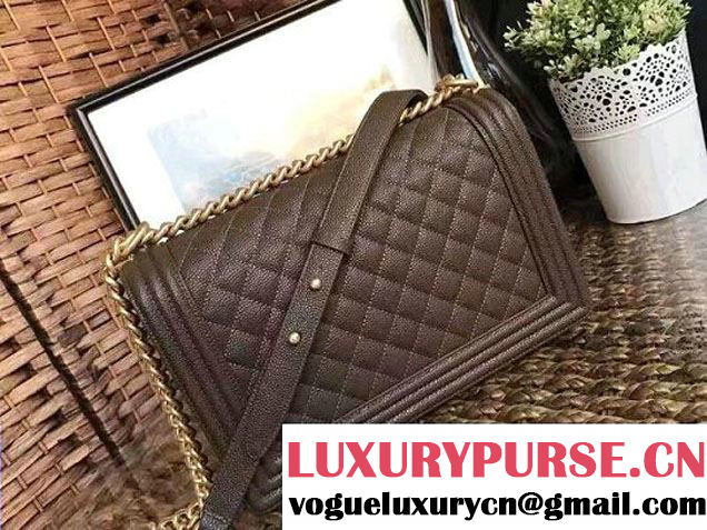 Chanel New Medium Boy Flap Shoulder Bag A92193 in Caviar Leather Olive Green 2017