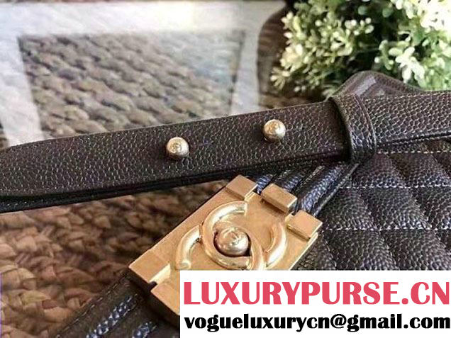 Chanel New Medium Boy Flap Shoulder Bag A92193 in Caviar Leather Olive Green 2017