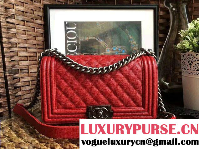 chanel caviar le boy red bag with silver hardware