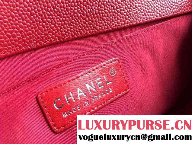 chanel caviar le boy red bag with silver hardware