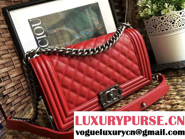 chanel caviar le boy red bag with silver hardware