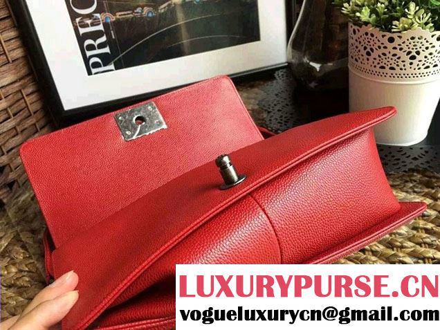 chanel caviar le boy red bag with silver hardware