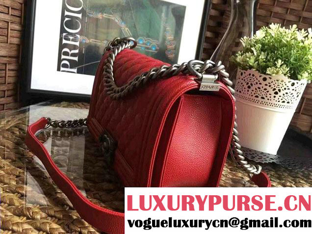 chanel caviar le boy red bag with silver hardware