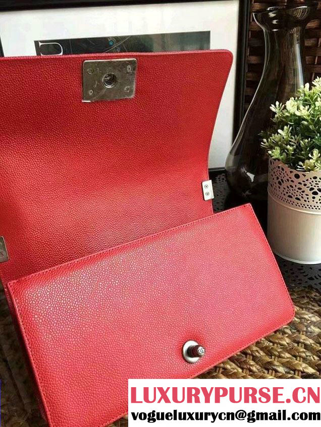 chanel caviar le boy red bag with silver hardware