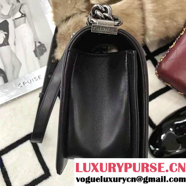 Chanel Chevron Sequins Embellishment Boy Flap Bag Black 2017