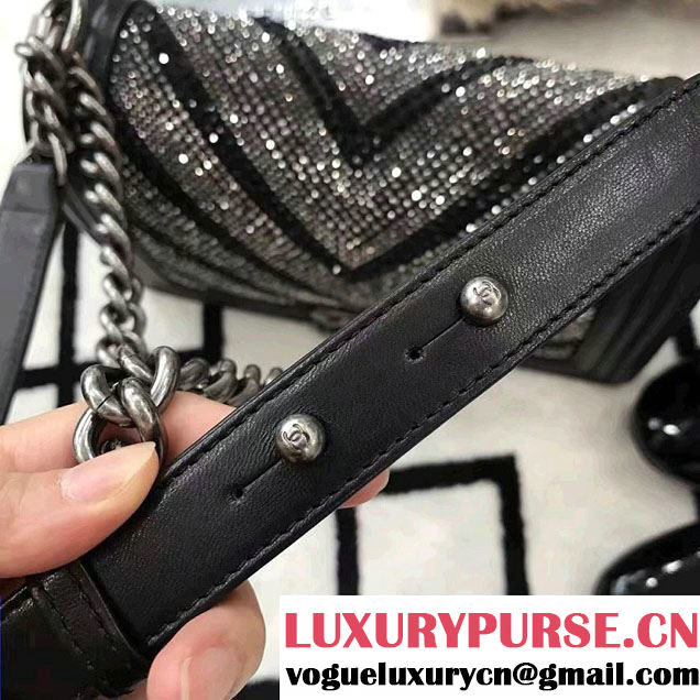 Chanel Chevron Sequins Embellishment Boy Flap Bag Black 2017
