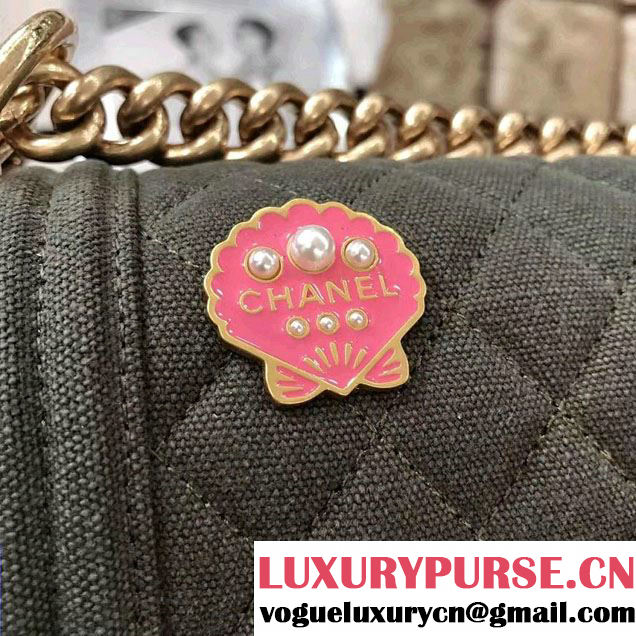 Chanel Canvas Charms Medium Boy Flap Bag Army Green Cruise 2017