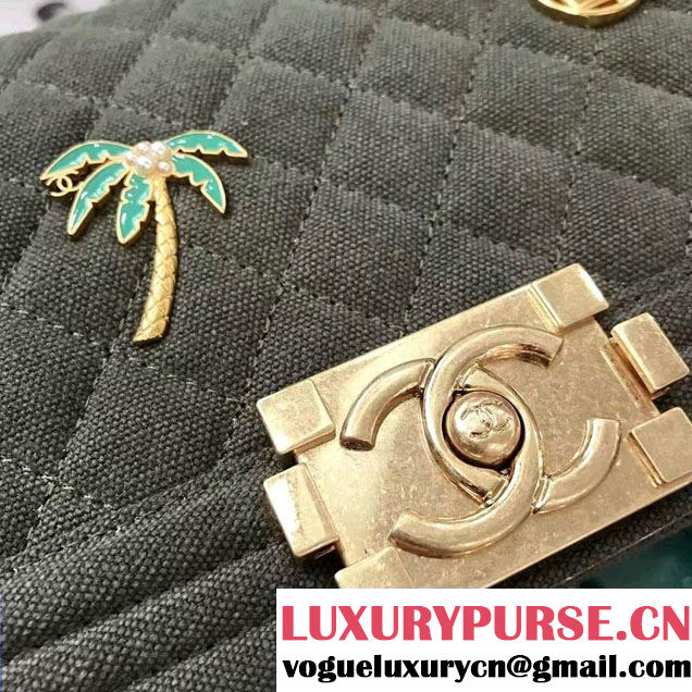 Chanel Canvas Charms Medium Boy Flap Bag Army Green Cruise 2017