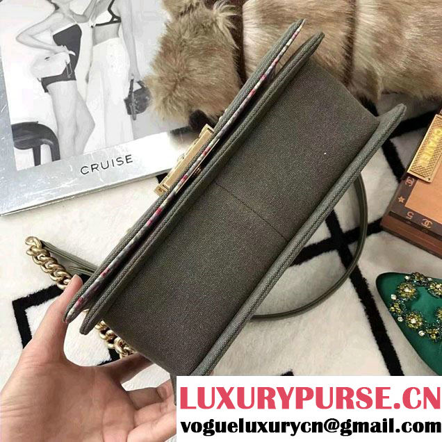 Chanel Canvas Charms Medium Boy Flap Bag Army Green Cruise 2017