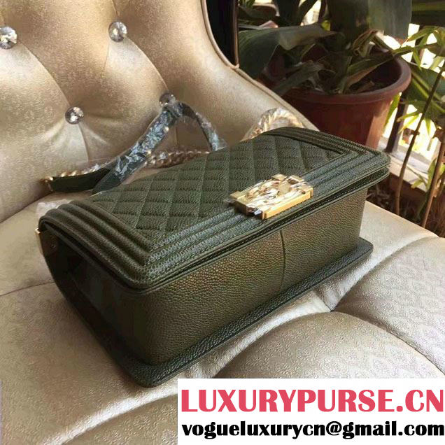Chanel Medium Boy Flap Shoulder Bag A67086 in Caviar Leather Army Green 2017