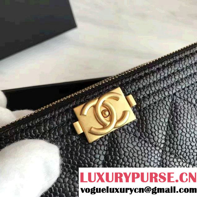 Chanel Grained Calfskin Boy Double Zipped Small Clutch Chain Phone Holder Bag A84069 Black/Gold 2017