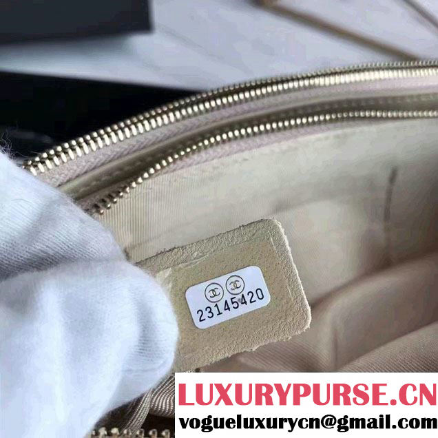 Chanel Grained Calfskin Boy Double Zipped Small Clutch Chain Phone Holder Bag A84069 Beige/Gold 2017