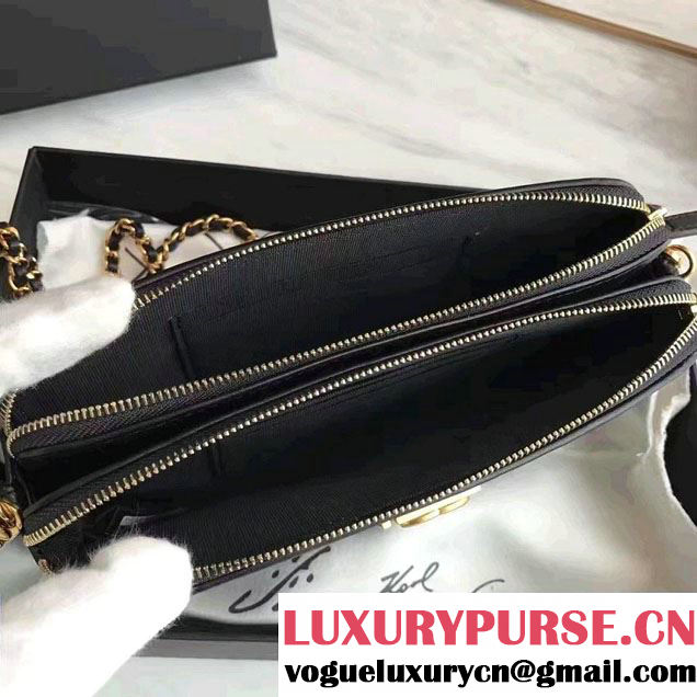 Chanel Lambskin Boy Double Zipped Small Clutch Chain Phone Holder Bag A84069 Black 2017