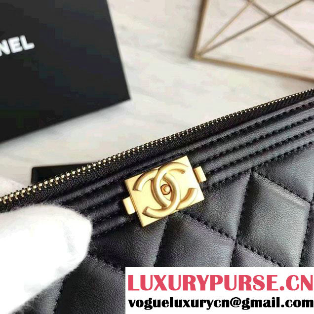 Chanel Lambskin Boy Double Zipped Small Clutch Chain Phone Holder Bag A84069 Black 2017