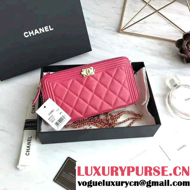 Chanel Lambskin Boy Double Zipped Small Clutch Chain Phone Holder Bag A84069 Peach 2017