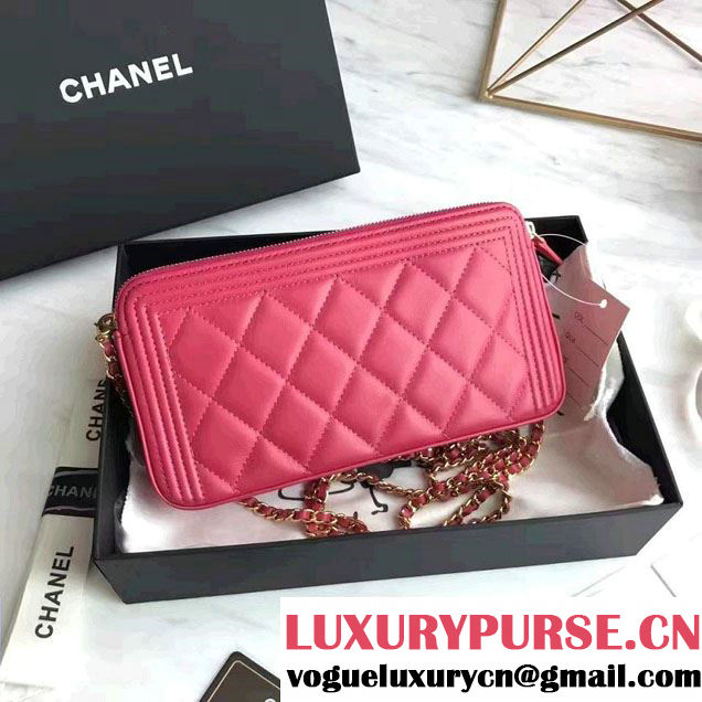 Chanel Lambskin Boy Double Zipped Small Clutch Chain Phone Holder Bag A84069 Peach 2017
