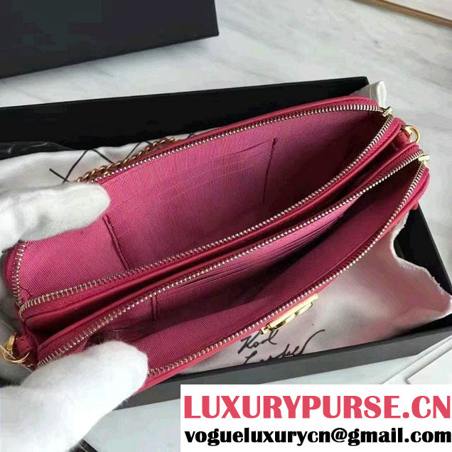 Chanel Lambskin Boy Double Zipped Small Clutch Chain Phone Holder Bag A84069 Peach 2017