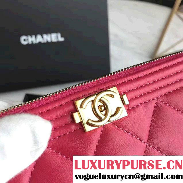 Chanel Lambskin Boy Double Zipped Small Clutch Chain Phone Holder Bag A84069 Peach 2017