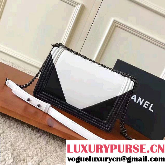 Chanel Two-Tone Black Metal Boy Flap New Medium Bag A92193 White/Black 2017