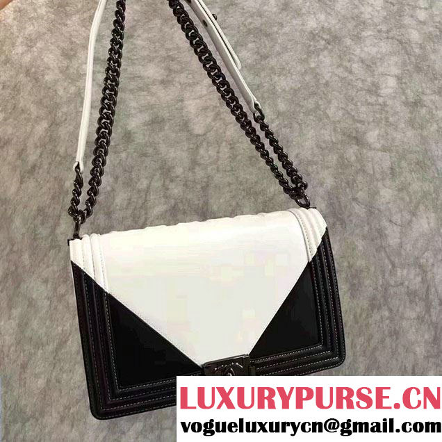 Chanel Two-Tone Black Metal Boy Flap New Medium Bag A92193 White/Black 2017
