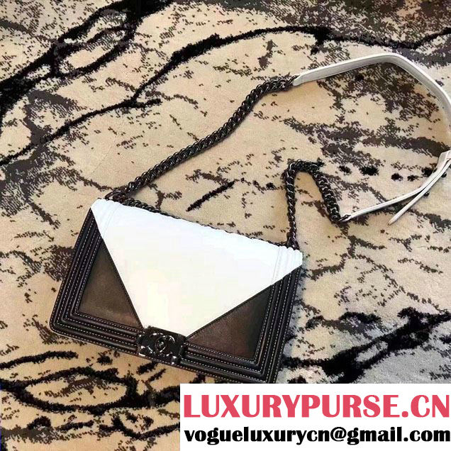Chanel Two-Tone Black Metal Boy Flap New Medium Bag A92193 White/Black 2017