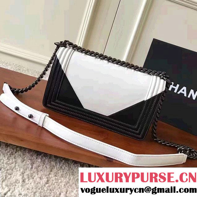 Chanel Two-Tone Black Metal Boy Flap Old Medium Bag A67086 White/Black 2017
