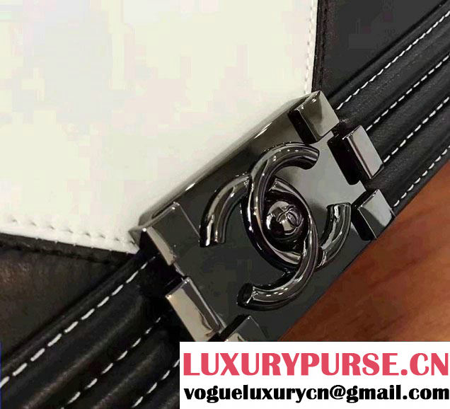 Chanel Two-Tone Black Metal Boy Flap Old Medium Bag A67086 White/Black 2017