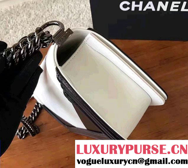 Chanel Two-Tone Black Metal Boy Flap Old Medium Bag A67086 White/Black 2017