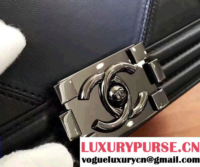 Chanel Two-Tone Black Metal Boy Flap Old Medium Bag A67086 Navy Blue/Black 2017