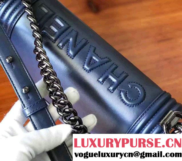 Chanel Two-Tone Black Metal Boy Flap Old Medium Bag A67086 Navy Blue/Black 2017