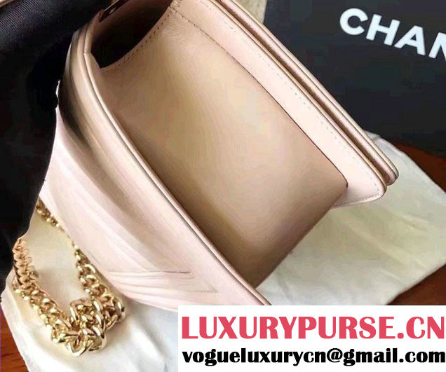 Chanel Shine Gold Hardware Boy Chevron Flap Medium Bag Pale Pink 2017