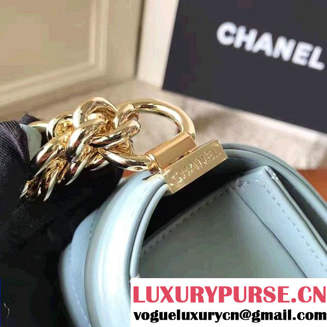 Chanel Shine Gold Hardware Boy Chevron Flap Medium Bag Light Blue 2017