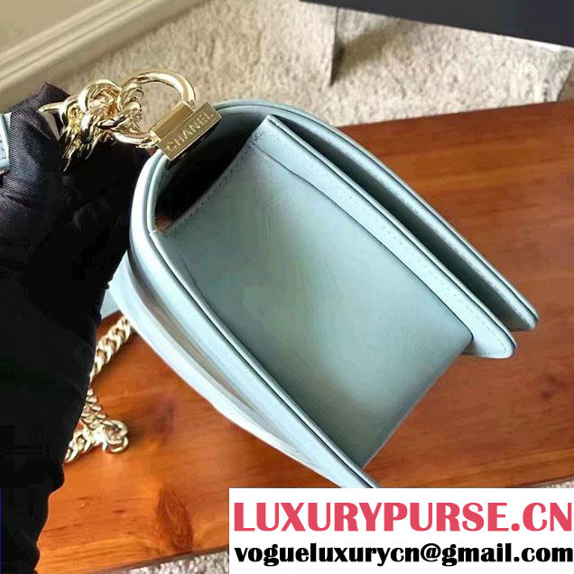Chanel Shine Gold Hardware Boy Chevron Flap Medium Bag Light Blue 2017