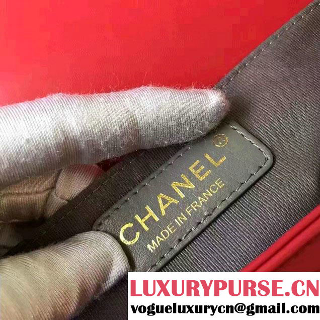 Chanel Shine Gold Hardware Boy Chevron Flap Medium Bag Red 2017